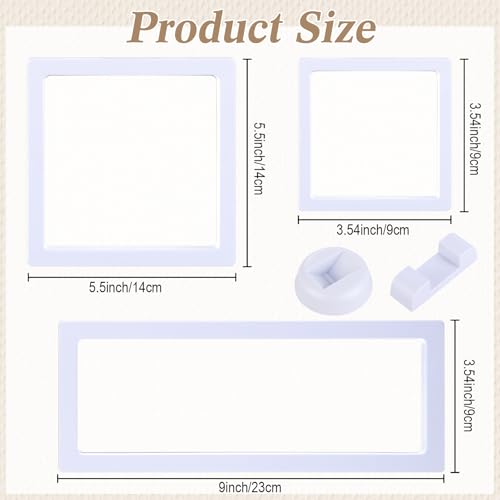Harloon 12 Pcs 3D Floating Display Case Floating Frame Display Holder Stand Challenge Coin Jewelry Frame Box for AA Medallions Fossil Rock Gemstones Specimen(White,Multiple Sizes,Multiple Base) - color: White, size: Multiple Sizes, style: Square Base/Rect