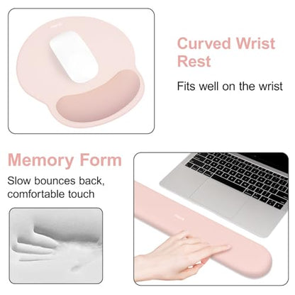 MOSISO Wrist Rest for Keyboard Mouse Pad Set, Large Gaming Deskpad&Circle Curved Mousepad&Keyboard Wrist Rest&Coaster, Ergonomic Non-Slip Mousepad&Easy Typing Pad with Silicone Lining, Baby Pink - color: Baby Pink