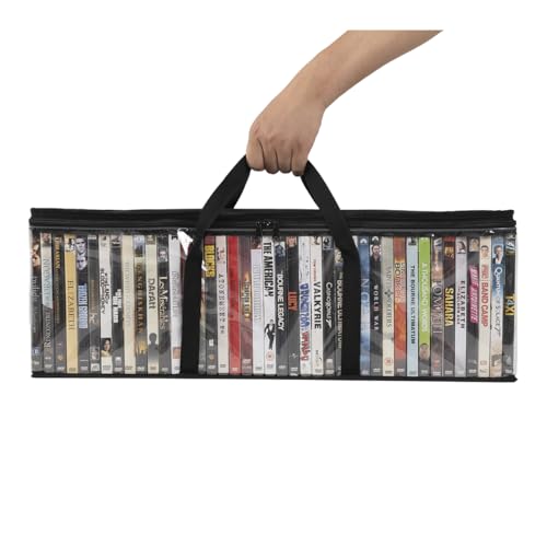 Set of 2 DVD Storage Bags,Transparent PVC Media Storage,Media Organizer Bag for DVDs, CDs, Video Games, VHS Box, Video Game Disks,With Reinforced Carrying handles (2, Large) - size: Large