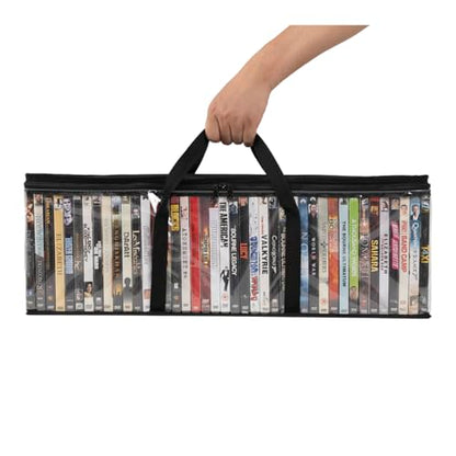 Set of 2 DVD Storage Bags,Transparent PVC Media Storage,Media Organizer Bag for DVDs, CDs, Video Games, VHS Box, Video Game Disks,With Reinforced Carrying handles (2, Large) - size: Large