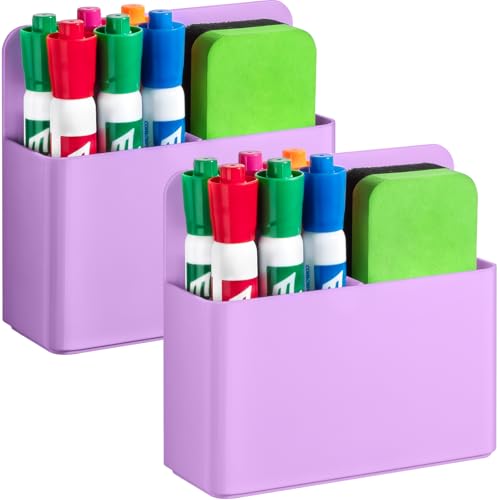 2 Pcs Magnetic Dry Erase Marker Holder for Whiteboard, Plastic Magnetic Pen Holder for Refrigerator Fridge, Magnet Pencil Cup for School Classroom, Locker Accessories,Pen Cup Organizer-Purple - color: Purple