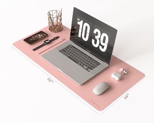 RENMTURE PU Mouse Pad, Faux Leather Large Desk Pad, Home Work Office Accessories, Non-Slip Desk Mat, Waterproof Gaming Pad Desk Blotter (32"x16", Pink) - color: Pink, size: 32"x16"