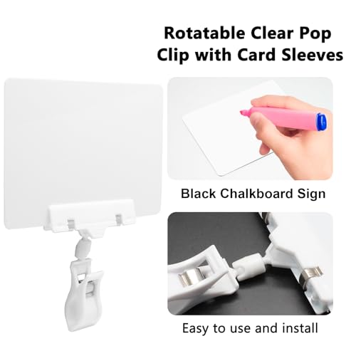 Biaungdo 12 Pcs Plastic Chalkboard Sign with Rotating Clip, Erasable Blackboard Price Tags Double Sided Waterproof Blackboard Clips Display Clip Holder for Shelves,Store,Business, Supermarket(White) - color: White