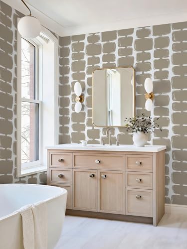 Safiyya 17.3"x197" Peel and Stick Wallpaper Mid Century Modern Abstract Contact Paper Geometric Wall Paper Self Adhesive Removable Wallpaper for Bathroom and Bedroom Vinyl, Light Brown and White - color: Light Brown and White, size: 17.3" x 197"