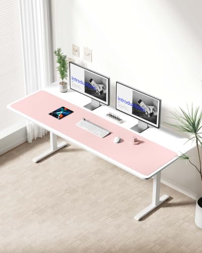 YSAGi Leather Desk Protector, Office Mat, Large Mouse Mat, Non-Slip PU Leather Blotter, Laptop Desk Mat, Waterproof Writing Pad for Office and Home(Light Pink, 63" x 17.2") - color: Light Pink, size: 63" x 17.2"