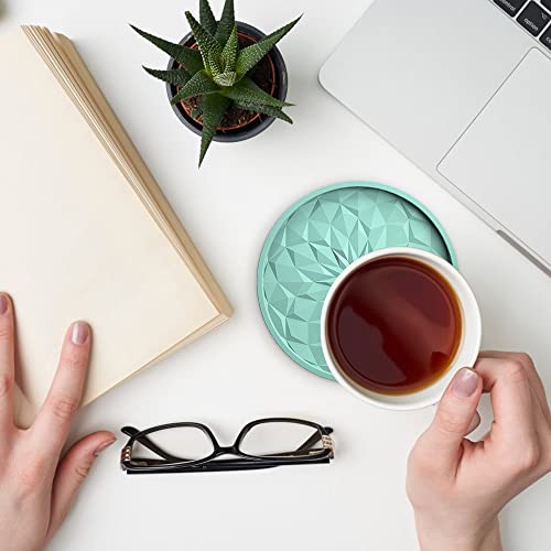 ME.FAN Silicone Coasters with Holder,[6 Pack] Drinking Coasters - Cup Mat for Hot or Cold Drinks, Thickened, Non-Slip, Non-stick,Deep Tray Mint Green - color: Mint Green
