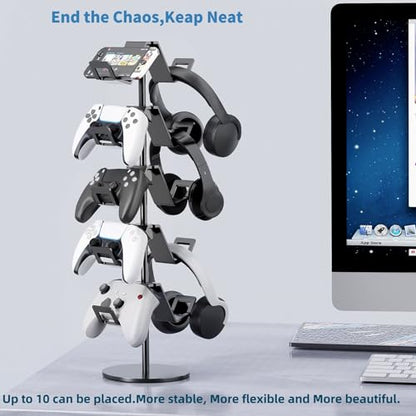 Controller Stand,5 Tier Headphone Holder | Universal Compatibility,Holds 10 Controllers or 2 Headsets + 5 Controllers,Sturdy build,Space-Saving Organizer,For Gamer