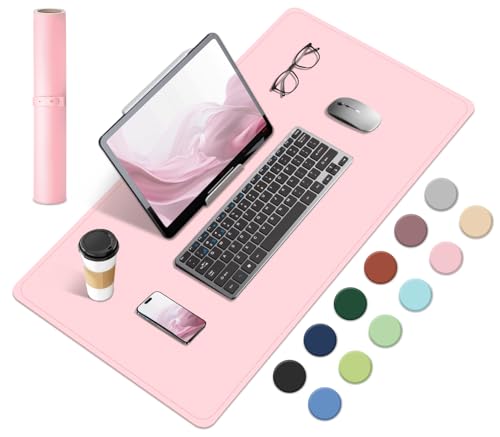 Dual-Sided Desk Pad, Natural Cork & PU Leather Mouse Pad for Desk, Desk Pad Protector, Non-Slip Desk Mat for Office and Home Work, (Pink, 23.6" x 13.7") - color: Pink, size: 2.2" x 2.2"