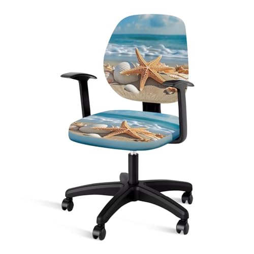 Beach Office Chair Covers Stretchable Office Chair Seat Cover 2 Piece Washable Gaming Chair Cover Universal Fit Most Wheelchairs,Computer Chairs,Gaming Chairs - color: Beach
