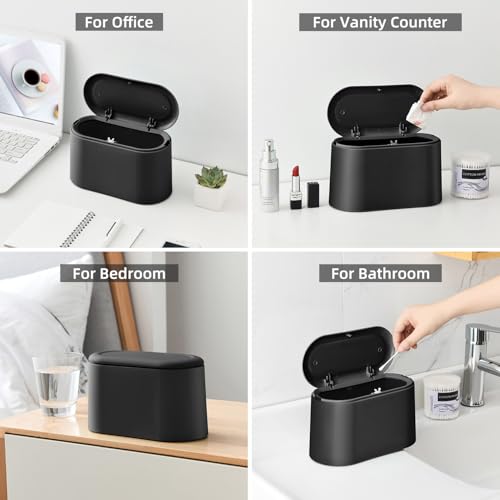 SUBEKYU 0.5 Gal Mini Countertop Trash Can with Lid for Desktop, Small Garbage Can for Office, Tiny Wastebasket, Plastic,Black - color: Black 0.5 Gal with Lid