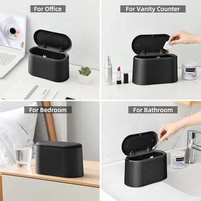 SUBEKYU 0.5 Gal Mini Countertop Trash Can with Lid for Desktop, Small Garbage Can for Office, Tiny Wastebasket, Plastic,Black - color: Black 0.5 Gal with Lid