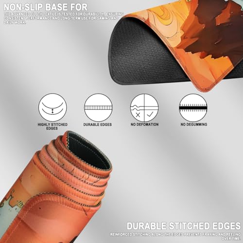 Gaming Mouse Pad, Waterproof Extra Large Mousepad with Stitched Edges, 31.5" x 15.7" Non-Slip Rubber Base Office Big Long Keyboard Pad for Office Gamer Home XXL, (Waves Sunset) - color: Waves Sunset