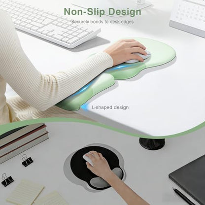 Ospelelf Mouse Pad with Wrist Rest Set Foam L-Shaped Desk Elbow Pad Ergonomic Desk Edge Cushion Anti-Slip Rubber Bottom Office Women Desk Accessories for Computer, Laptop and Gaming, Light Green - color: Light Green