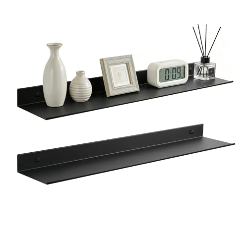 Z metnal Wall Shelf, Long Floating Shelves, Metal Hanging Shelf for Living Room Kitchen Storage Entry, Aluminum, Wall Mounted, Matt Black, 24 inch, Set of 2 - color: Black, size: 24 inch (2 Pack)