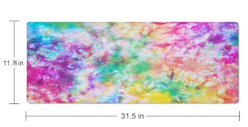 Colorful Tie Dye Pattern Desk Mat, Extended Big Mouse Mat for Home and Office, Large Gaming Mousepad Laptop Keyboard Mat with Non-Slip Rubber Base, Stitched Edges (31.50"x11.8"x0.12") - color: Colorful Tie Dye Pattern
