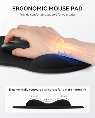 Laborio Mouse Pad with Wrist Rest, Ergonomic Mouse Pads for Desk, Office Non-Slip Large Mousepad with Gel Wrist Support(Black, 10.6''L x 9''W) - color: Black