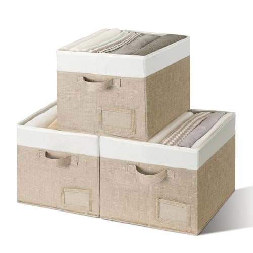 GRANNY SAYS Closet Storage Bins, Large Fabric Storage Bins, Collapsible Clothing Storage and Organization, Decorative Storage Bins, Khaki&Ivory, Large, 3-Pack - color: White&Kahki, size: Large