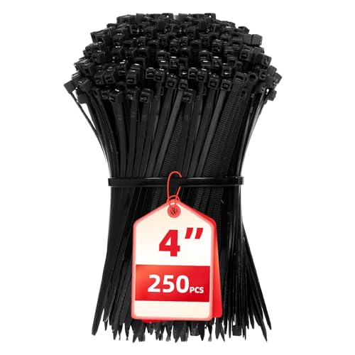 Cable Zip Ties,4 Inch Small Cable Ties,250PCS Multi-Purpose Nylon Zip Ties,Self-Locking Wire Ties used for home, garden, garage,indoor and outdoor. Mini Black Cable Ties - color: Black, size: 4"(250 Pack) 18 Lb