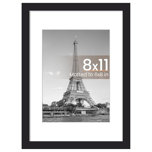 upsimples 8x11 Picture Frame, Display Pictures 6x8 with Mat or 8x11 Without, Wall Hanging Photo Frames, Black, 1 Pack - color: Black, size: 8x11