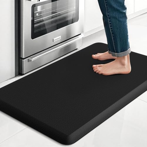 Kitchen Mat for Floor, Anti-Fatigue Rug, 17.3"x28"x0.5'', Black | Thick Floor Comfort Anti-Fatigue Mat, Non-Slip, Water Resistant, Stain Resistant, Easy Clean, for Kitchen, Sink, Office,Home - color: Black, size: 28"L x 17.3"W x 0.5"Th