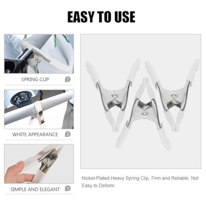 5 Pcs Spring Clamps, Housoutil 4 Inch Large Heavy Duty Metal Spring Clips Clamps with Protected Handles and Tips for Crafts Balloon Arch Photography Backdrop Stand Pool Cover Clips, White