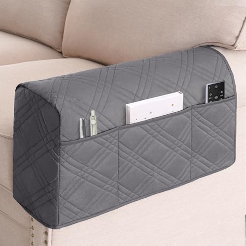 Turquoize Waterproof Armrest Covers for Chairs and Sofas 2 Pack Arm Protectors for Sofa with Side Pocket Anti-Slip Furniture Protector Washable Armrest Slipcovers Set of 2, Light Gray - color: Double Diamond- Light Gray