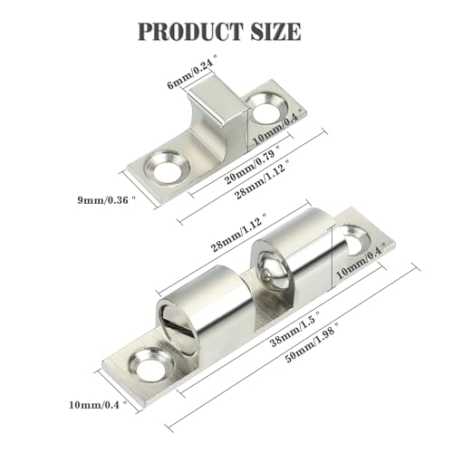 Alise Double Roller Catch Cabinet Latches,Adjustable Double Ball Tension Roller Catch Latch Brass Cabinet Door Latch,47mm Solid Brass Cabinet Latches and Catches,Pack of 4,Silver - color: Silver, size: 47mmX30mm