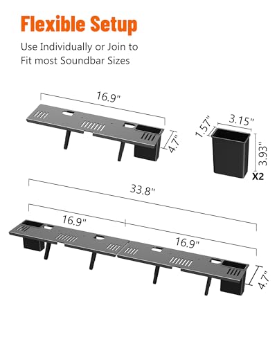 Soundbar Mount, No Drilling Steel TV Top Shelf with Storage Boxes, Sound bar Mount up to 15 lbs, Universal Sound Bar TV Mount Bracket, Soundbar Mount Above TVs Compatible with Samsung, Sony (33.8") - size: 33.8" with Storage Boxes
