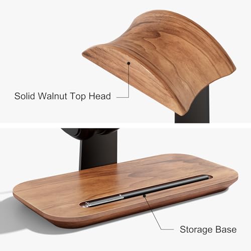 UPERGO Walnut Headphone Stand, Wood Headset Stand for Desk, Universal Headphone Holder with Storage Base for Gaming, Airpod max, Bose,Razer