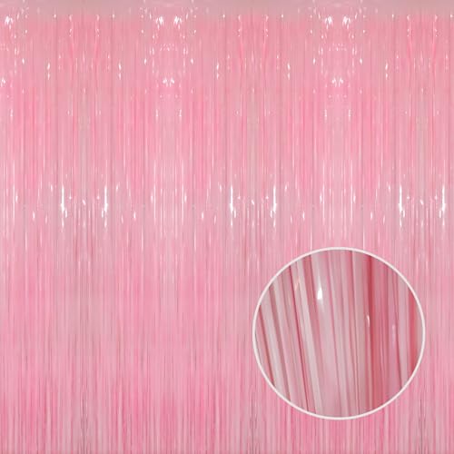 GOER 3.2 ft x 8.2 ft Foil Fringe Curtains Party Photo Backdrop Party Streamers for Birthday,Graduation,New Year Eve Decorations Wedding Decor(1 Pack,Candy Pink) - color: Candy Pink, size: 1 Pack