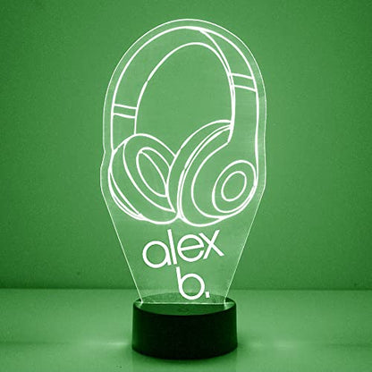 Personalized Gaming LED Sign Night Light Lamp with Remote, Custom Text, Acrylic Display with 16 Colors & 4 Modes, Battery or USB Power, Made in The USA (Headphones) - style: Headphones