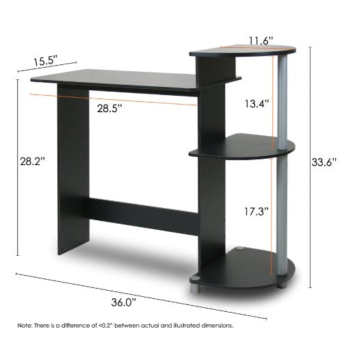 Furinno COMPACT Desk, 28.5" Wide Gaming Desk with Shelves, Computer Desk with Book Shelf, Office Desk for Home Office, Study Room, Dorm, Bedroom, Black - color: Black/Grey, size: Round Side Shelf