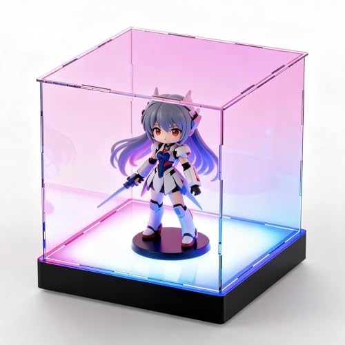 Light Up Acrylic Display Case with RGBW LED Lights, USB Powered with Switch Panel & App Control, Clear Collectible Display Box for Figures, Artworks , Collectables & Trophy, 8x8x8 Inch - size: 8''(L) x 8''(W) x 8''(H)