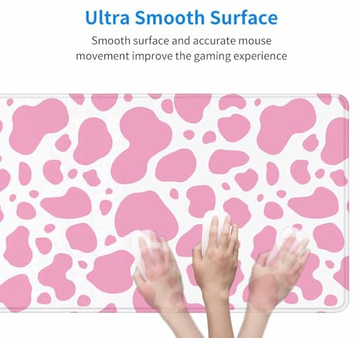 Gaming Mouse Pad, Large Mouse Pads for Desk, Non-Slip Rubber Base Mousepad, Keyboard Mouse Mat, Desk Pad with Stitched Edges, 35.4x15.7 inch Pink Cow Print - color: Pink Cow Print, size: 35.4" x 15.7"