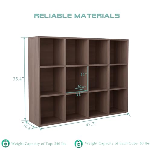 OSCHF 12-Cube Storage Shelf Bookcase - Wooden 3-Tier Floor Standing Open Bookshelf for Home and Office, Cuby Orgainzer, Walnut - color: Walnut, size: 12-Cube