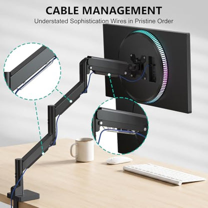 WALI Extra Long Single Monitor Arm for 17-38 inch Screens, up to 26.4 lbs | Tall Monitor Desk Mount, Full Motion with Tilt, Swivel, Rotation, C-Clamp/Grommet Base, VESA 75/100mm (GSMP001L), Black - size: 17" to 38"
