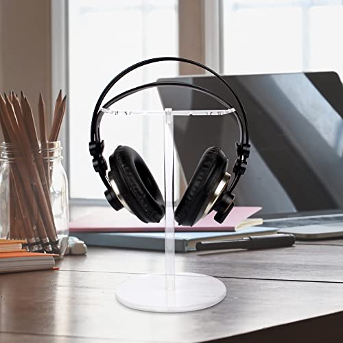 Clear Acrylic Headphone Stand with Patterned Base – Universal Holder for AirPods Max, Gaming & Wireless Headphones – Space-Saving Desk Organizer for Home & Gaming Setup (Pure Transparency) - style: Pure Transparency