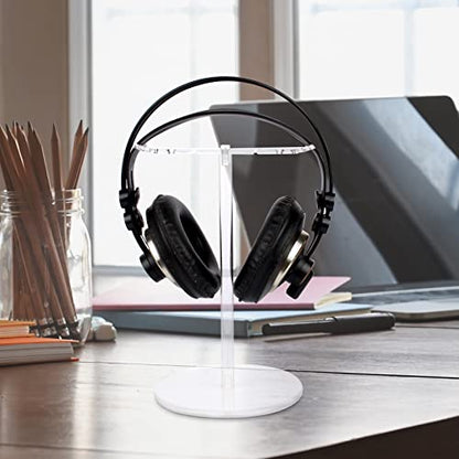 Clear Acrylic Headphone Stand with Patterned Base – Universal Holder for AirPods Max, Gaming & Wireless Headphones – Space-Saving Desk Organizer for Home & Gaming Setup (Pure Transparency) - style: Pure Transparency