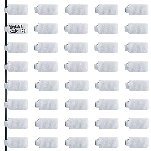Mr-Label – 40 Pcs 0.78" x 3.54" Hook and Loop Cable Labels –Cord Tags – Upgraded Writable Cable Wraps for Clear Writing - Writable Wire Labels for Cable Management | Electronics Computers (White) - color: White