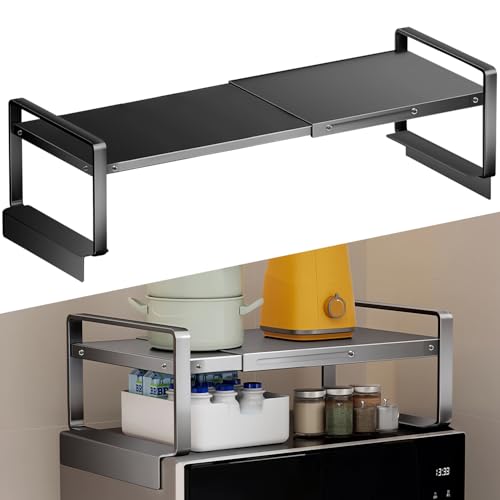 Adjustable Refrigerator Top Rack, 17-31.5" Metal Shelf for Washer/Dryer | L-Slot Protects Appliances. Adjusts 17-31.5". 50lbs Load. Metal, Rustproof. No Tools, Easy Setup. Kitchen/Laundry/Dorm