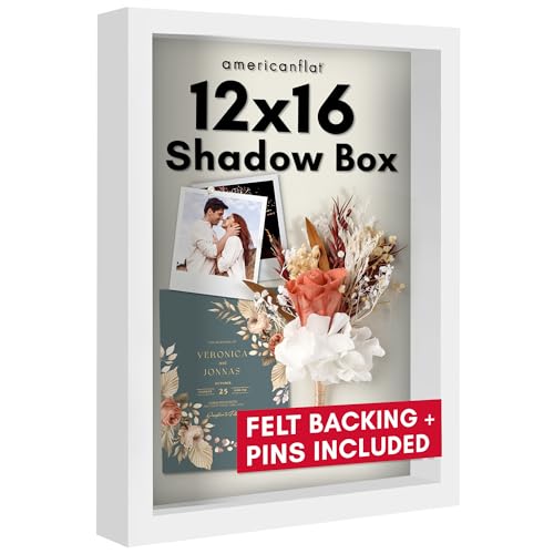 Americanflat 12x16 Shadow Box Frame with Polished Plexiglass - Silhouette Collection - Large Shadow Box Display Case for Tabletop and Wall Display - White with Soft Felt Back - color: White, size: 12x16