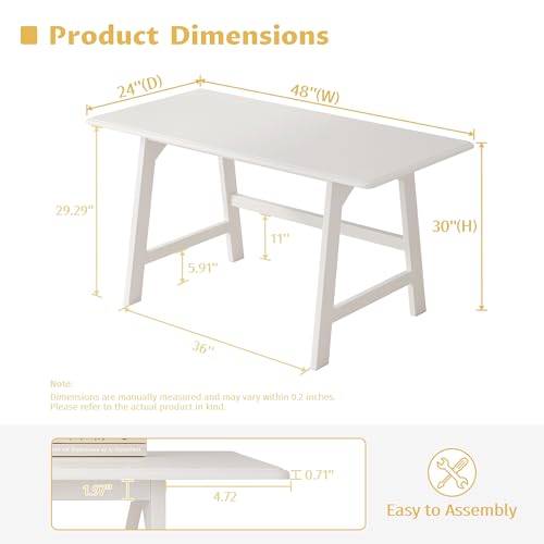 IOTXY Solid Wood Writing Table - 48" W x 24" D Minimalist Computer Desk for Home Office, Work, Study, Creativity, and PC Workstation, White - color: White, size: 48" W