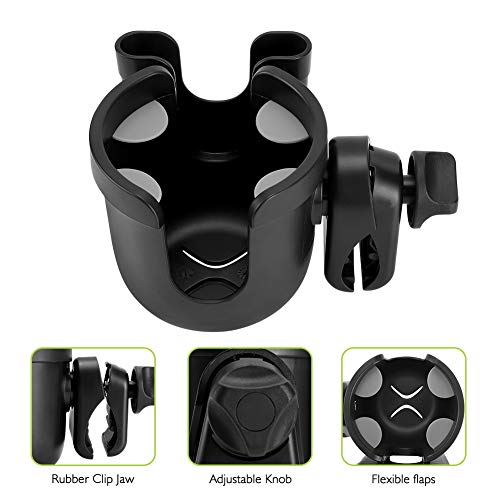 Accmor Stroller Cup Holder with Phone Holder, Bike Cup Holder, Universal Cup Holder for Uppababy Nuna Doona Strollers, 2-in-1 Cup Holder for Walker, Wheelchair, Scooter - color: All Black