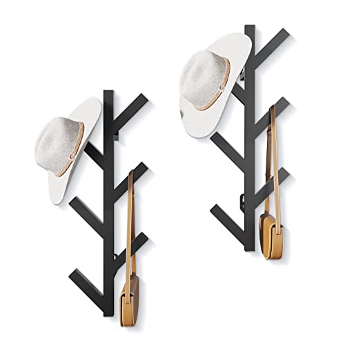 RRG 2 Pack Vertical Coat Rack Wall Mounted, Metal Vertical Hat Rack for Wall, Modern Wall Coat Tree for Hats, Jackets, Bags, Entryway Bedroom (Height 16") - color: Black(2 Pack)