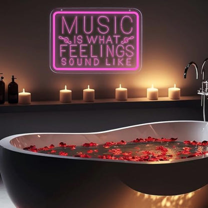 Music is What Feelings Sound Like Neon Signs for Man Cave Decor，Led Neon Light for Live Room, Game Room, Broadcasting Room, Studio, Bedroom Wall Art，Music Lover Gifts - style: music