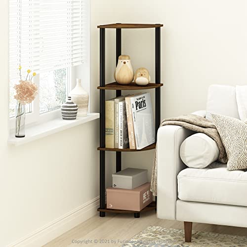 Furinno TURN-N-TUBE Corner Shelf, 4-Tier Corner Bookshelf, Display Storage Shelves with Open Shelves, for Organization and Storage, Living Room, Home Office, Garage, Amber Pine - color: Amber Pine/Black, size: 4-Tier Round Tube