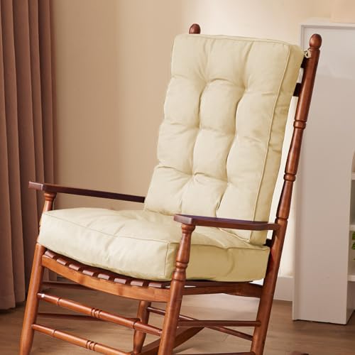 IPYNBAP Rocking Chair Cushion, Waterproof and Fade-Resistant Patio Chair Cushions, Tufted Chair Pads for Rocker Furniture, 17x17 Inch, Indoor/Outdoor Seat Cushions with Ties, Beige - color: Beige, size: 17"X17"/21"X17"