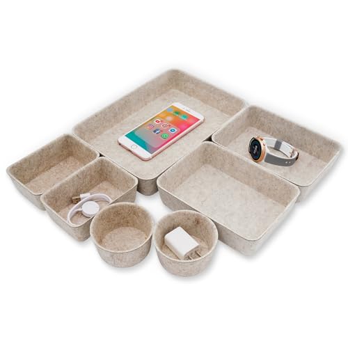 Welaxy 7pc Scandinavian Felt Desk Drawer Organizer Oatmeal Catchall Tray - color: Oatmeal