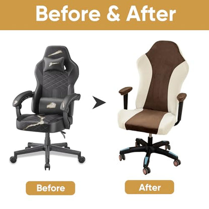 Lavish Cover Velvet Stretchable Gaming Chair Cover, Washable, Anti-Scratch Slipcover with Armrest Protection, Cat Scratch Proof for Office and Computer Chairs(No Chair, Coffee) - color: Coffee