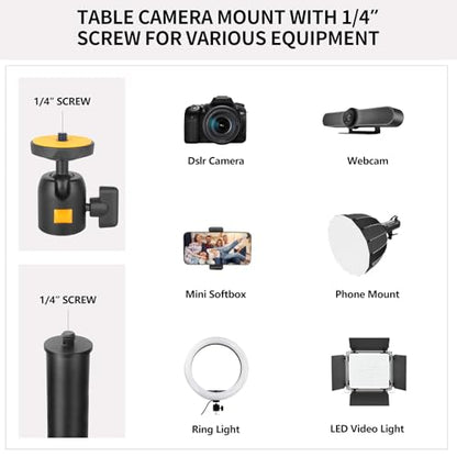 Camera Desk Mount Table Stand with Ball Head, Adjustable Light Stand with 1/4" Screw & C Clamp for DSLR Camera, Ring Light, Live Streaming, Photo Video Shooting - size: TL253H9